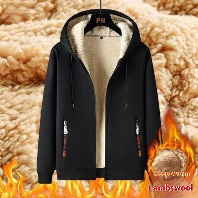 Velours Rembourré Épaissi Pull Cardigan Homme Manteau À Capuche Casual Deux Pièces Costume Laine D’agneau