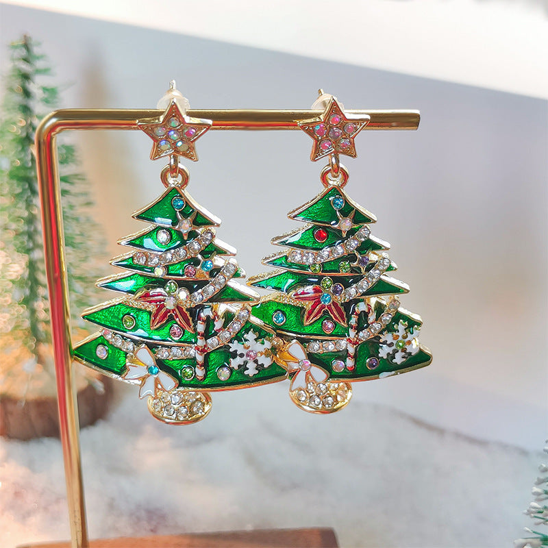 Broche en forme d'arbre de Noël en diamant, boucles d'oreilles créatives en forme d'arbre de Noël pour femmes.