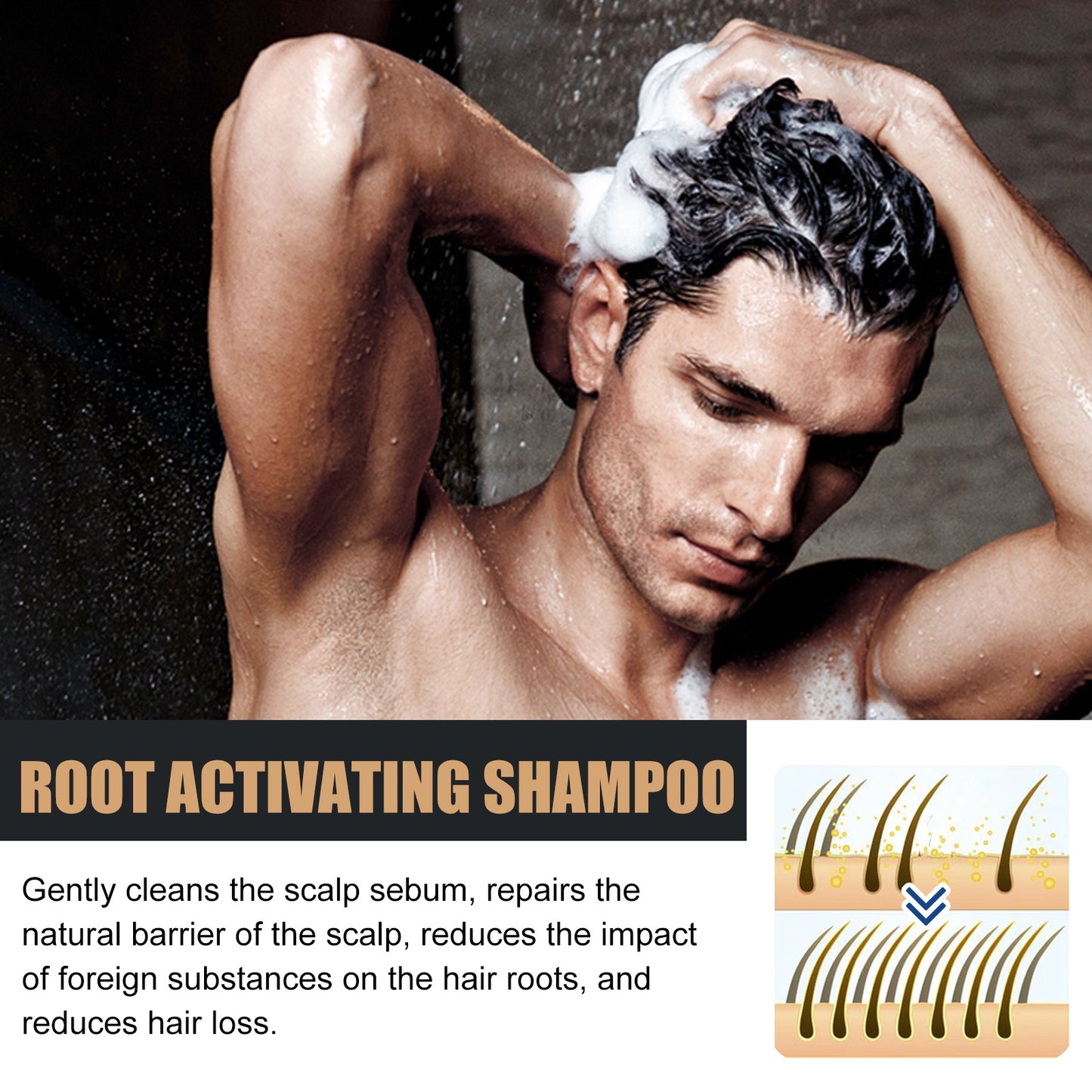 Shampooing activateur de racines, shampooings naturels pour la repousse des cheveux, shampooing épaississant unisexe, doux pour les hommes et les femmes, soin capillaire nourrissant et durable pour des cheveux plus foncés et plus épais