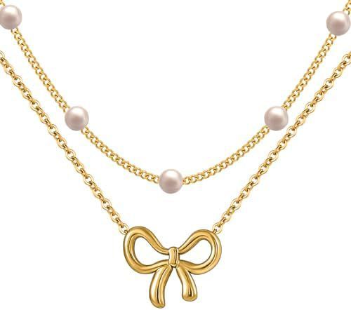 Collier choker double couche en perles simples, bijoux de mode en couleur or, chaîne avec petit pendentif en forme de nœud, cadeaux de bijoux pour femmes, bijoux de mode, cadeaux pour la Saint-Valentin.