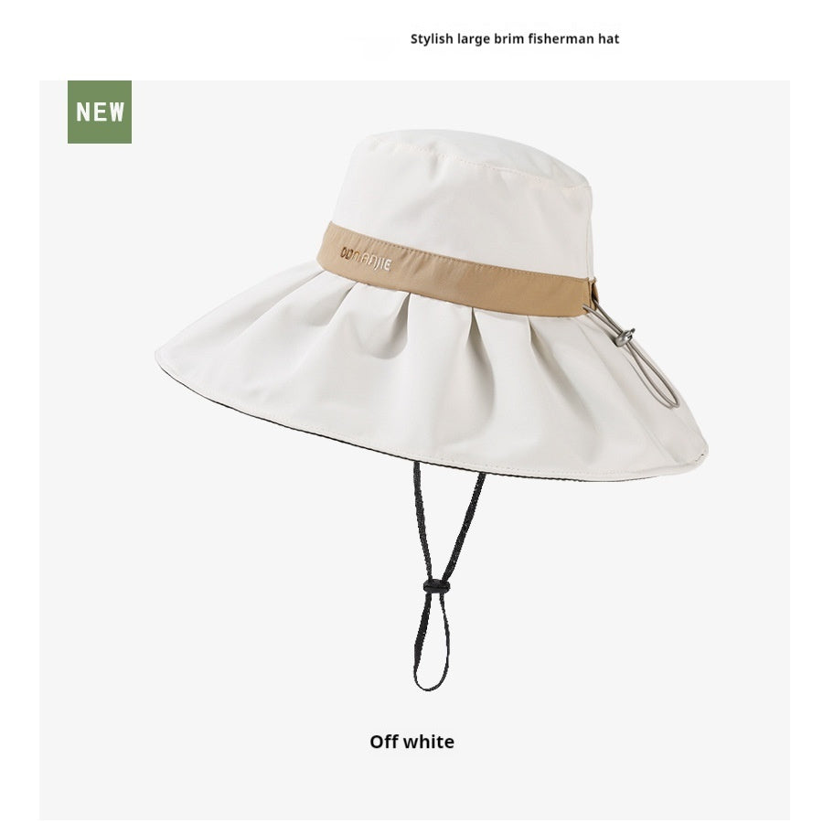 Velours Vinyle Grand Brim Pêcheur Chapeau Extérieur Décontracté Protection Solaire - Ivory Deals Market