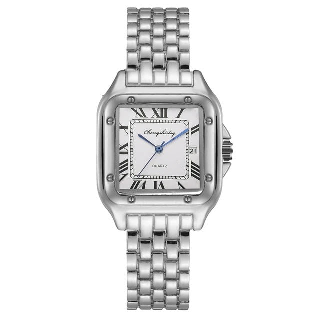 Montre quartz pour couple au design simple en acier inoxydable.