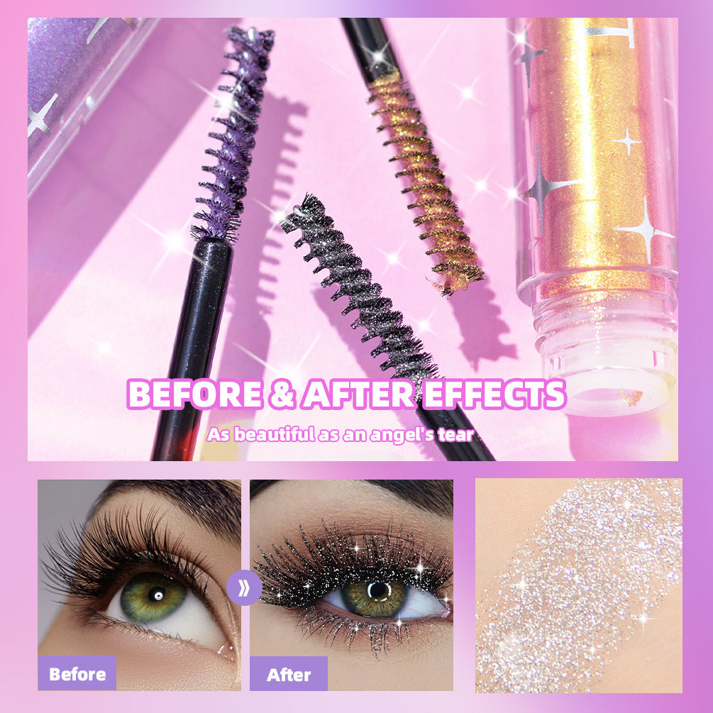 Mascara à paillettes violettes, mascara diamant, extension de cils épais et brillants, maquillage waterproof, séchage rapide, sequins pour les yeux noirs.