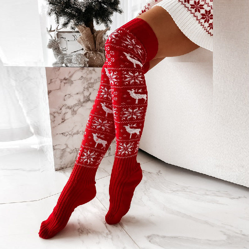 Chaussettes longues décontractées en tricot chaud pour femmes, avec motif de renne et de flocon de neige, pour Noël et l'hiver. Taille unique. Cadeau pour dames.