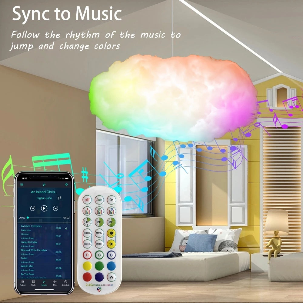 USB Cloud Light APP Contrôle Synchronisation de la musique 3D RGBIC Lumière ambiante Simulation de foudre Nuages Chambre à coucher Lumière de la pièce