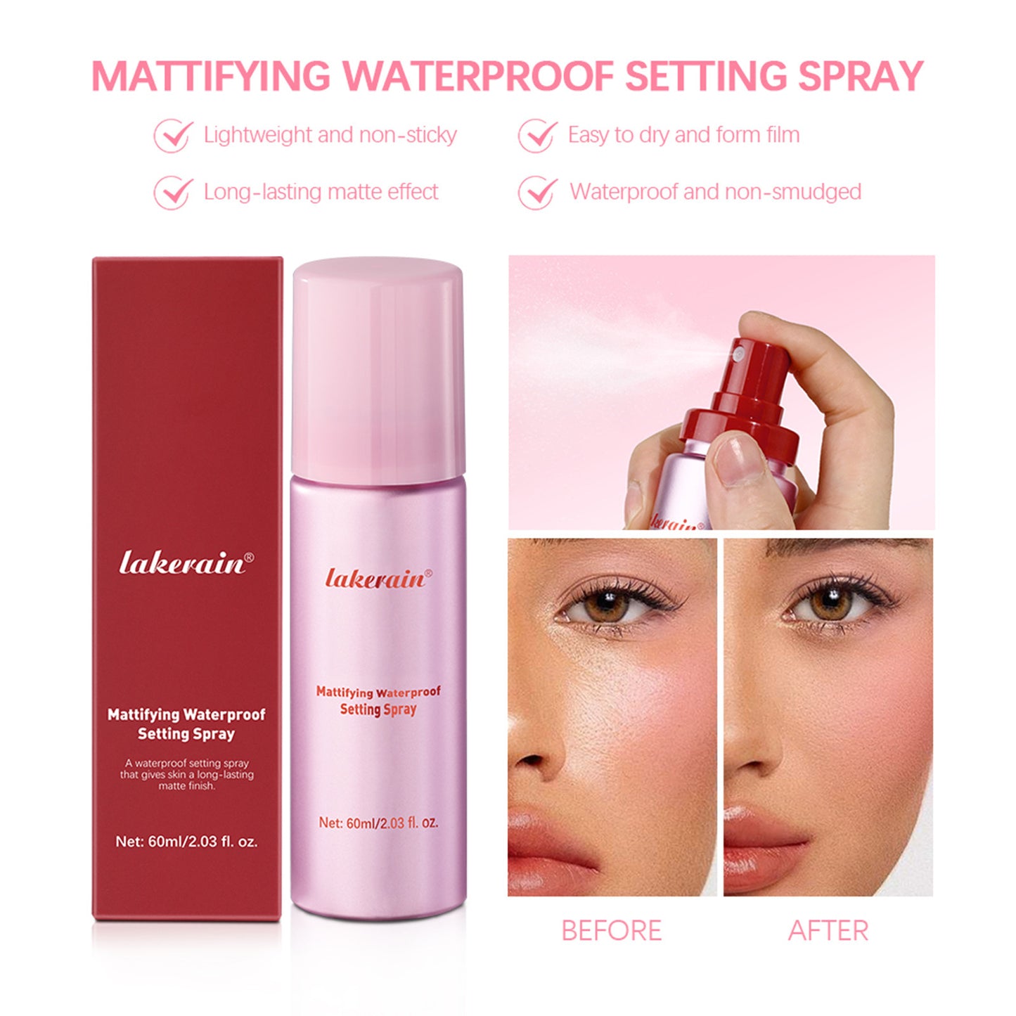 Vaporisateur de maquillage fixateur à effet mat longue tenue et waterproof.