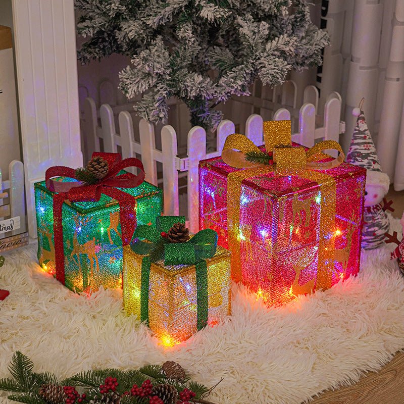 Décorations de Noël extérieures illuminées Boîte cadeau lumineuse avec un nœud pour les fêtes de Noël à la maison et dans le jardin. - Ivory Deals Market