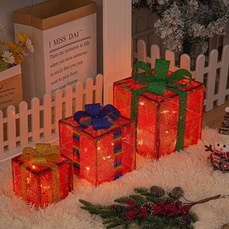 Décorations de Noël extérieures illuminées Boîte cadeau lumineuse avec un nœud pour les fêtes de Noël à la maison et dans le jardin. - Ivory Deals Market