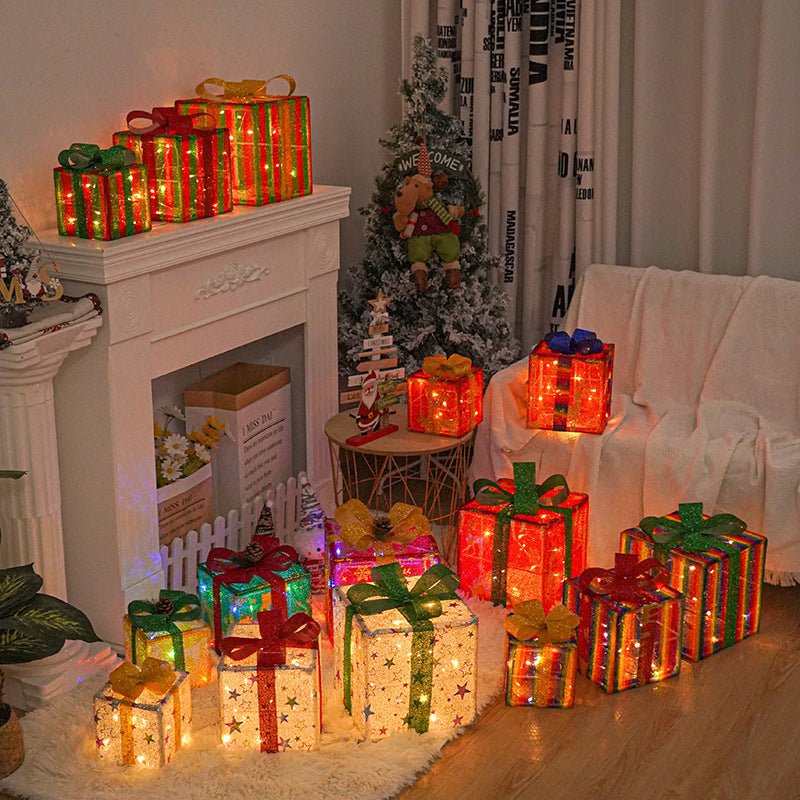 Décorations de Noël extérieures illuminées Boîte cadeau lumineuse avec un nœud pour les fêtes de Noël à la maison et dans le jardin. - Ivory Deals Market