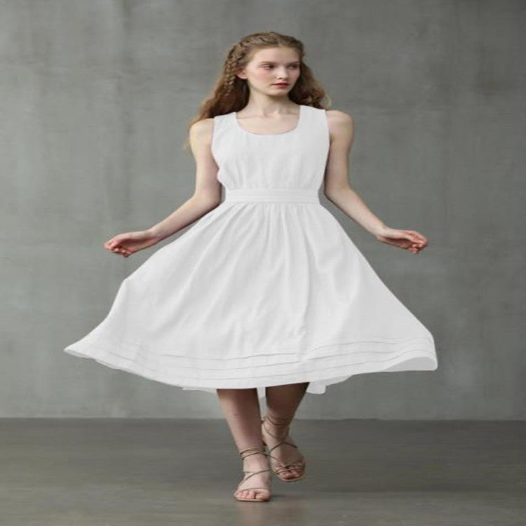 Robe en lin à dos croisé décontractée pour femme - Ivory Deals Market