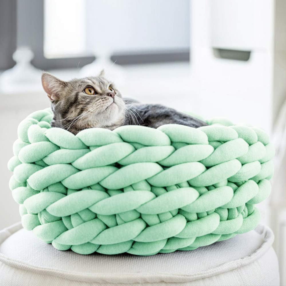 Panier de chat, lit en coton tricoté rond pour animaux de compagnie pour chats mignon chat boho chat lit chaud tissé nid de chat pour chiot chaton chats chiens - Ivory Deals Market