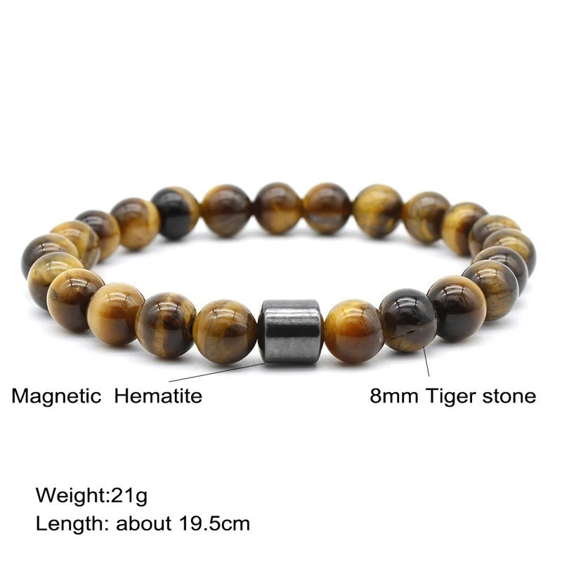 Bracelet en œil de tigre naturel européen et américain pour hommes