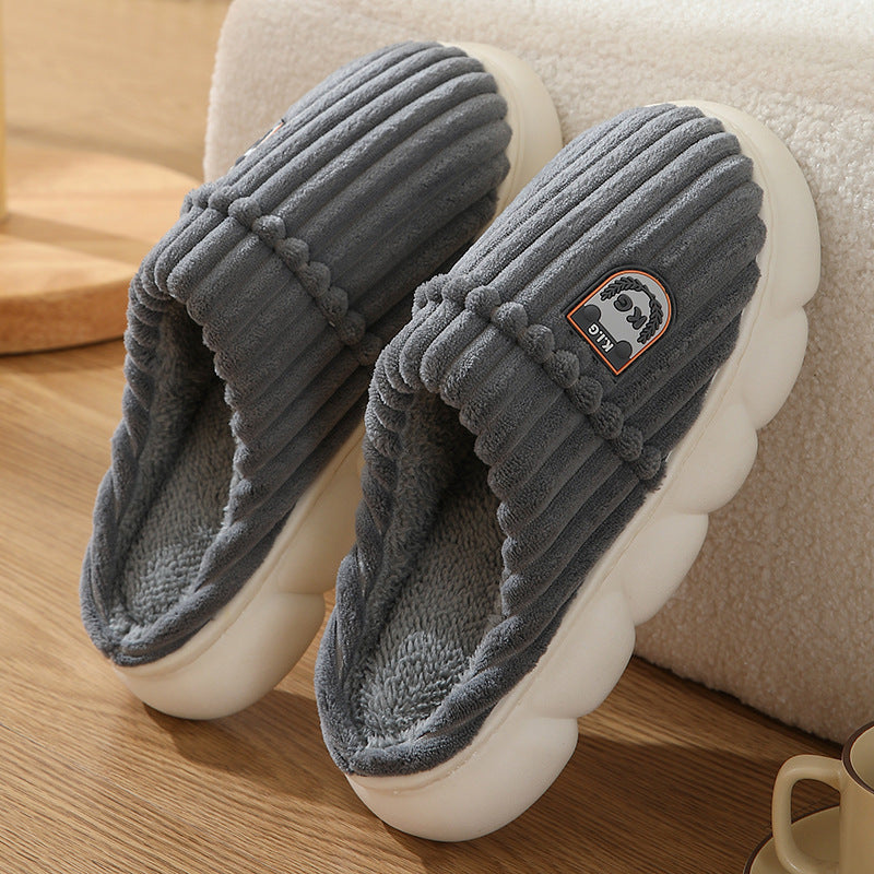 Pantoufles d’hiver en velours côtelé Maison Chambre Sol Chaussures En Peluche Mode Couleur Unie Pantoufles Antidérapantes Pour Femmes Hommes