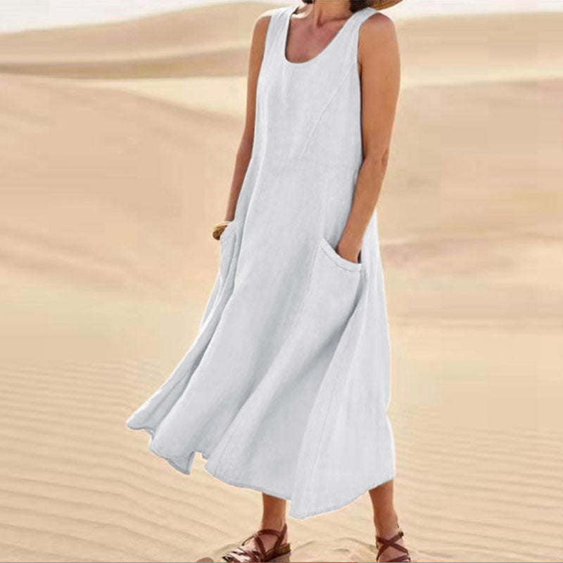 Robe longue d'été sans manches avec poches, tenue décontractée | vêtements pour femmes - Ivory Deals Market