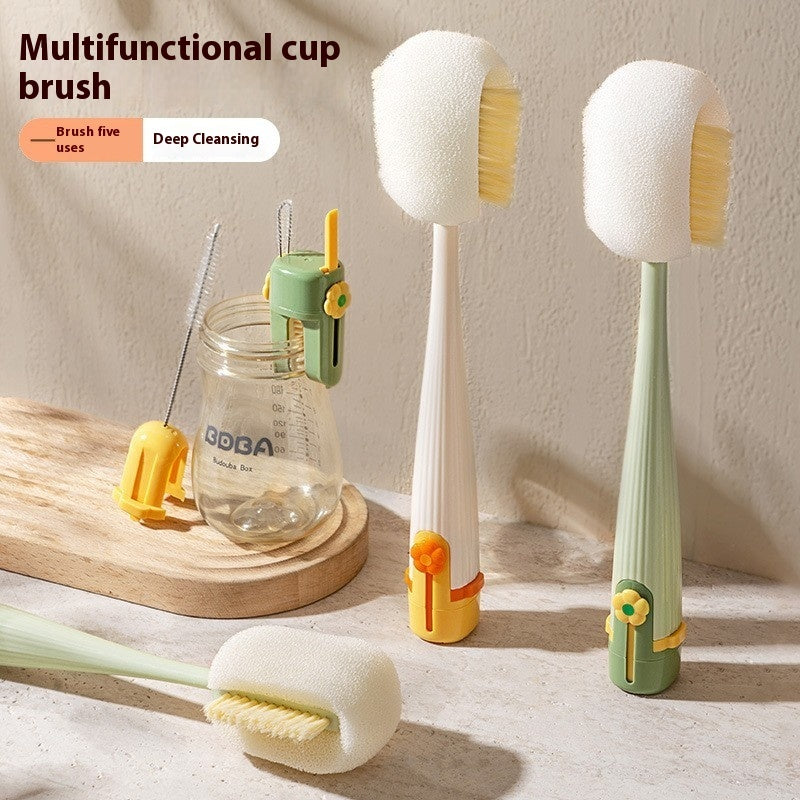 Brosse de nettoyage multifonctionnelle à tête large avec long manche pour laver les tasses trois en un.