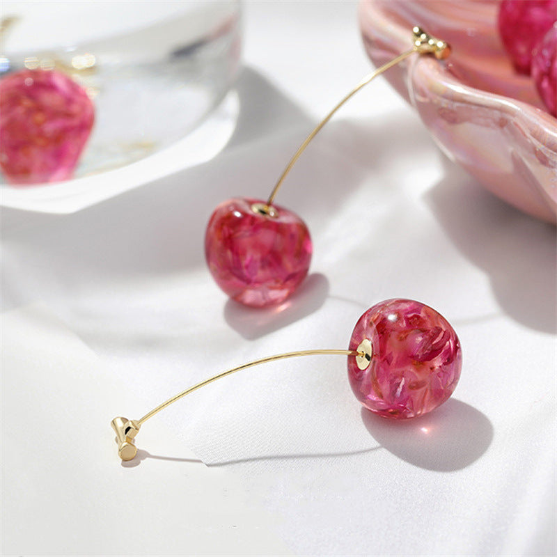 Boucles d'oreilles en fleurs séchées cerise