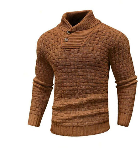 Pull à col roulé slim pour hommes, vêtement haut de couleur unie décontracté à la mode