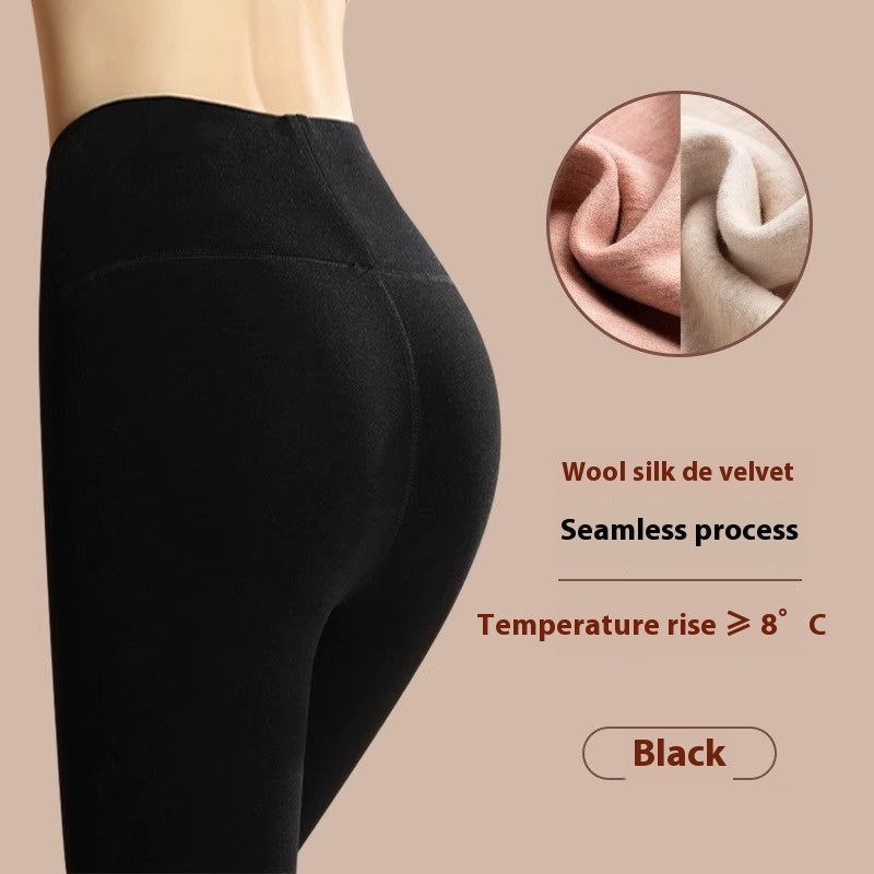 Leggings d'hiver en cachemire, pantalons serrés en velours plus, mode taille haute ajustée pour femmes.