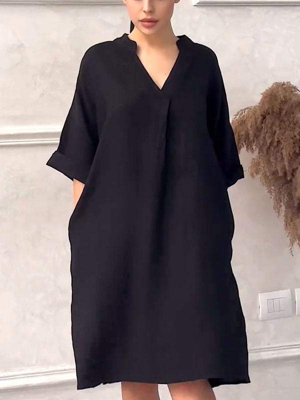 Robe ample en coton et lin pour femmes, avec encolure en V