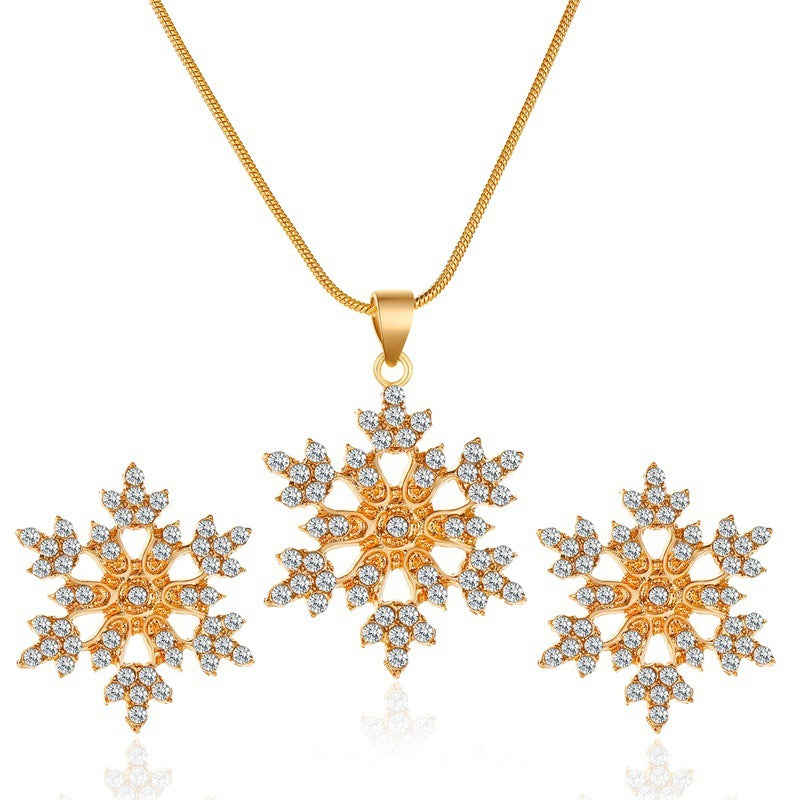 Ensemble de collier flocon de neige de 3 pièces avec boucles d'oreilles en strass et collier pendentif en chaîne de clavicule, cadeau de la Saint-Valentin.