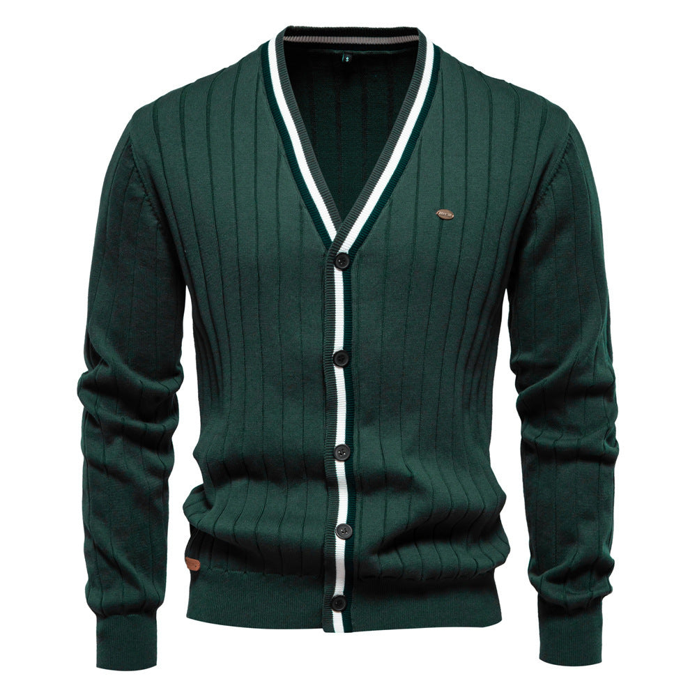 Pull Homme Col en V Manches Longues Pull Tendance Couleur Contrastée