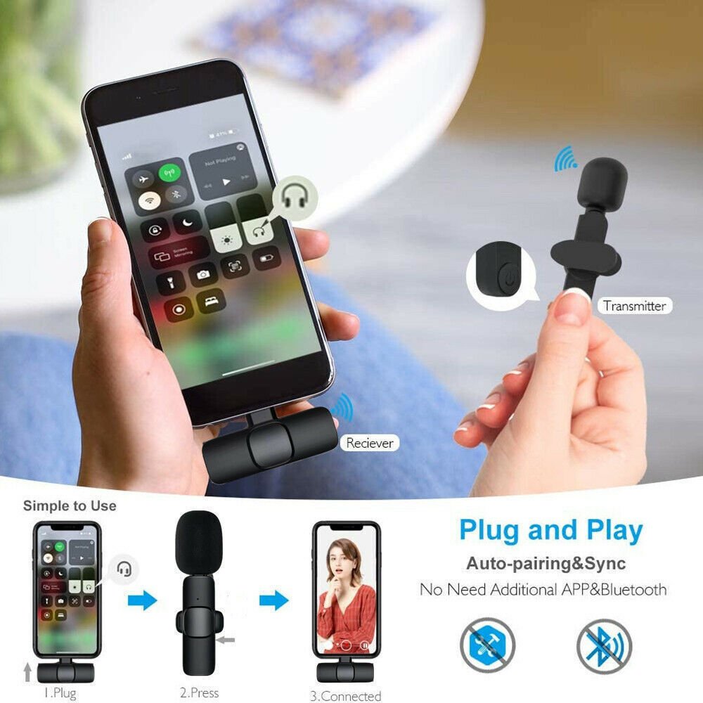 'Enregistrement audio et vidéo sans fil avec microphone cravate mini lavalier et rechargeable pour téléphone Ensemble de microphones cravate sans fil pour diffusion en direct et enregistrement vidéo court - Ivory Deals Market