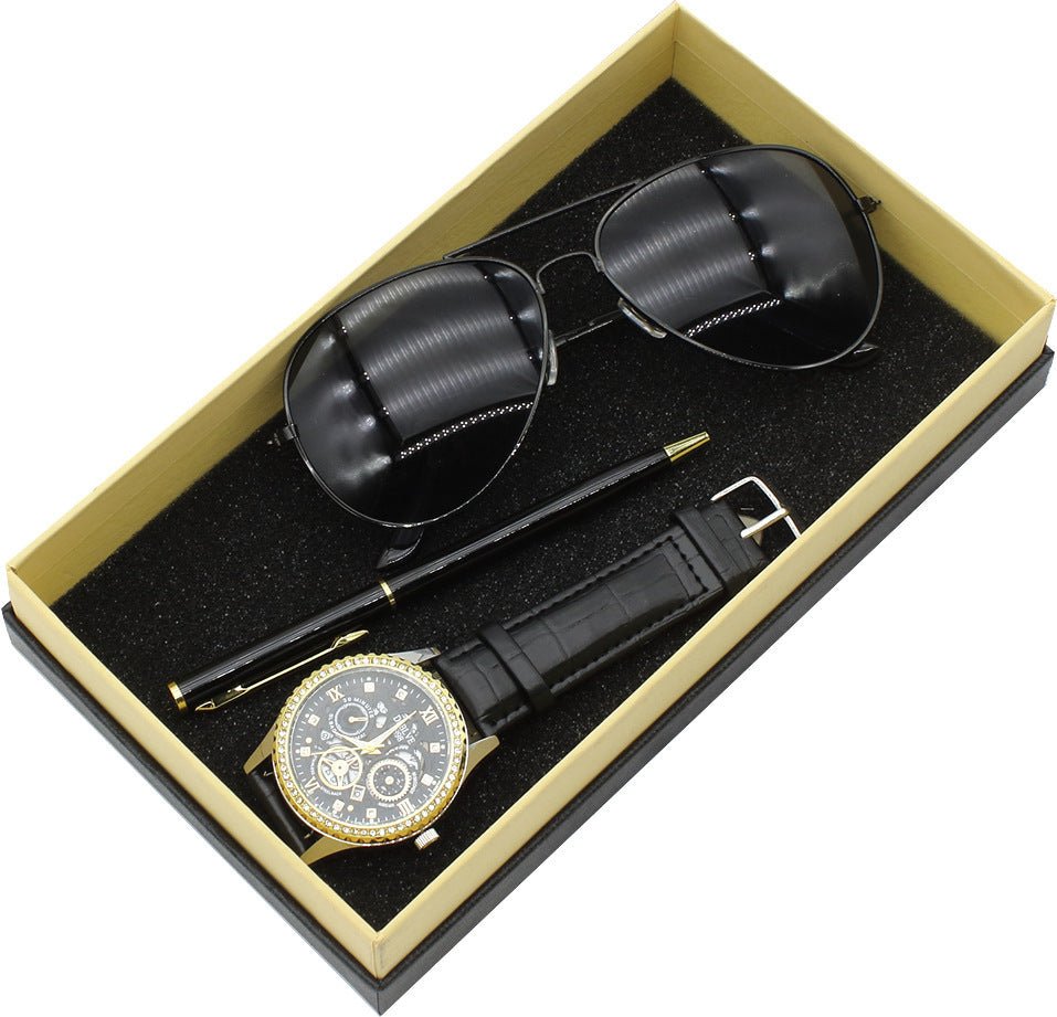 Ensemble cadeau comprenant une montre à quartz pour homme, des lunettes de soleil et un stylo. - Ivory Deals Market