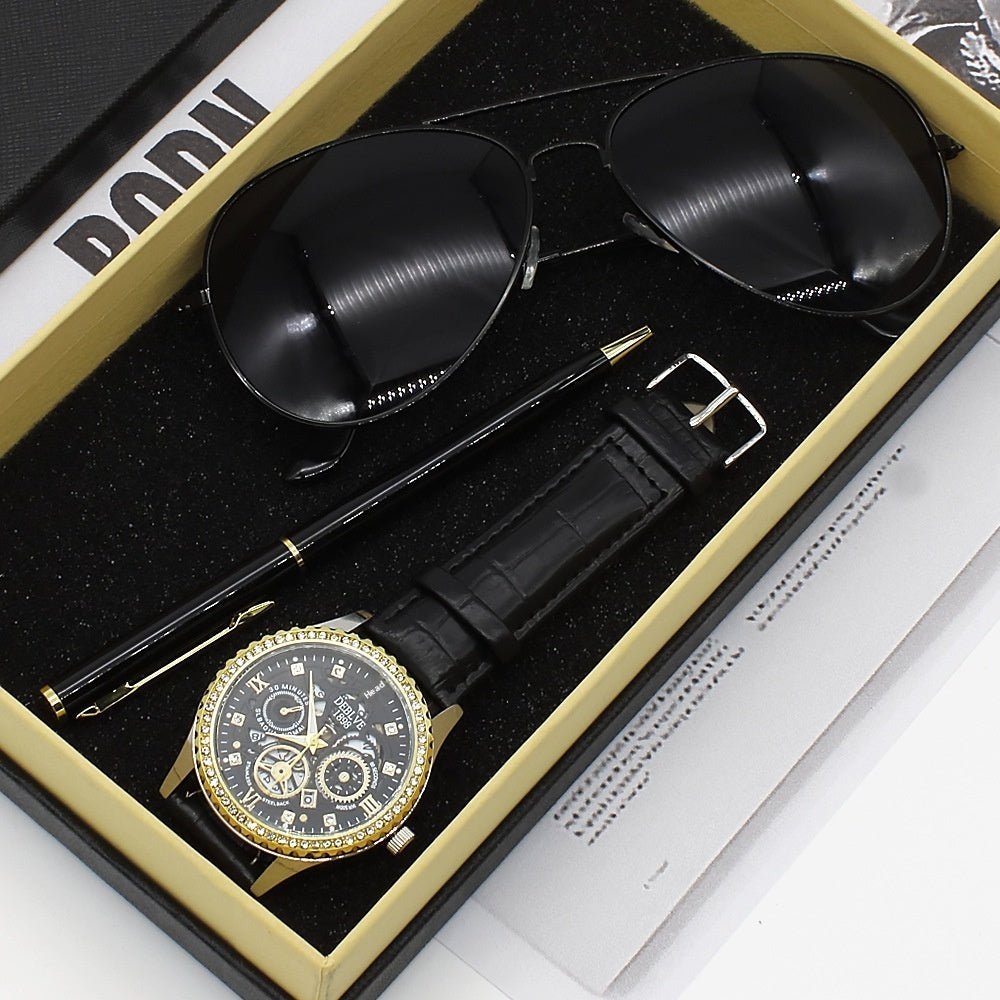 Ensemble cadeau comprenant une montre à quartz pour homme, des lunettes de soleil et un stylo. - Ivory Deals Market