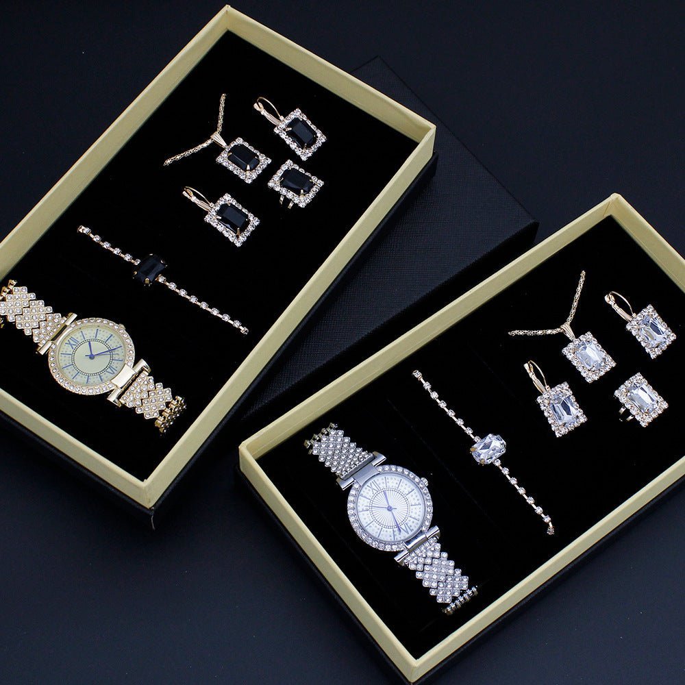 Ensemble - cadeau de bijoux pour femmes avec montre incrustée de diamants de style romain. Montre - bracelet pour femmes, luxe léger et élégant. - Ivory Deals Market