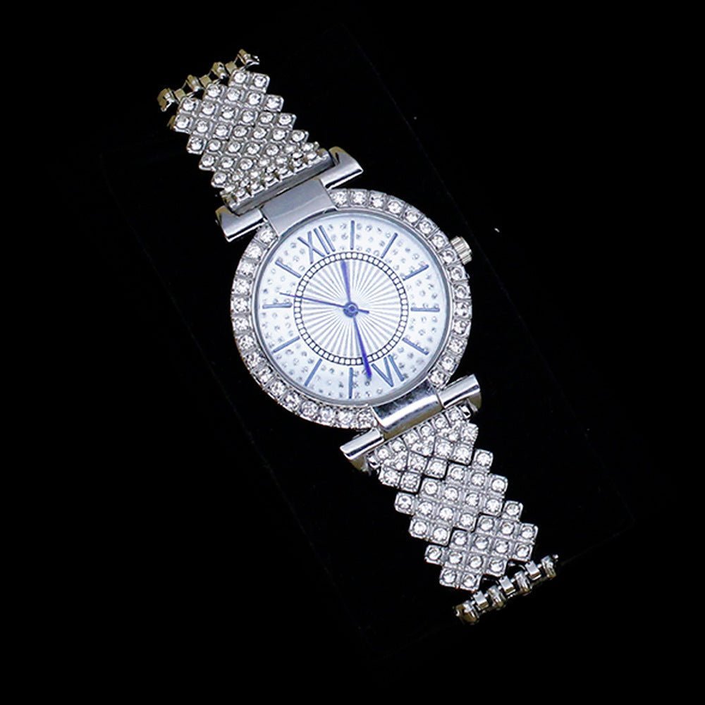 Ensemble - cadeau de bijoux pour femmes avec montre incrustée de diamants de style romain. Montre - bracelet pour femmes, luxe léger et élégant. - Ivory Deals Market