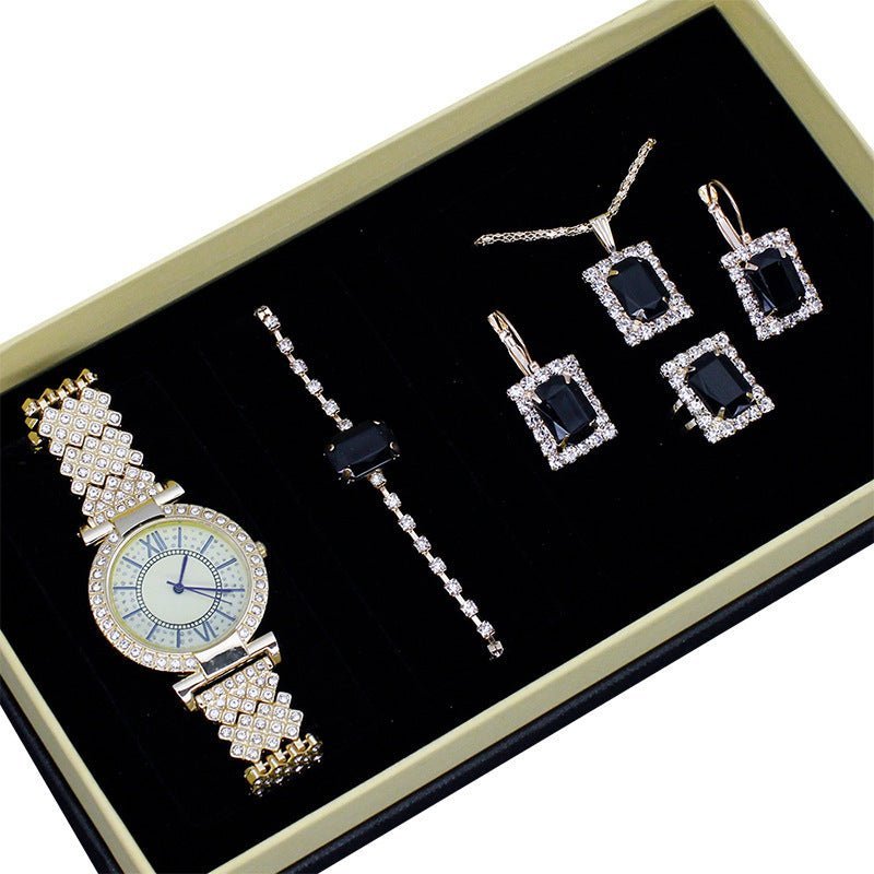 Ensemble - cadeau de bijoux pour femmes avec montre incrustée de diamants de style romain. Montre - bracelet pour femmes, luxe léger et élégant. - Ivory Deals Market