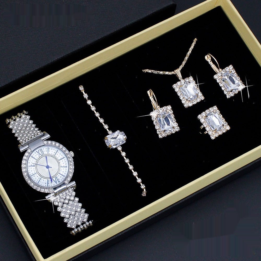 Ensemble - cadeau de bijoux pour femmes avec montre incrustée de diamants de style romain. Montre - bracelet pour femmes, luxe léger et élégant. - Ivory Deals Market