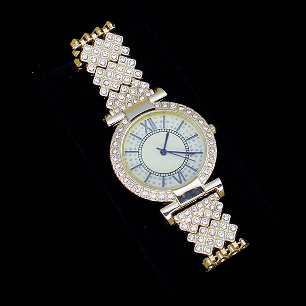 Ensemble - cadeau de bijoux pour femmes avec montre incrustée de diamants de style romain. Montre - bracelet pour femmes, luxe léger et élégant. - Ivory Deals Market