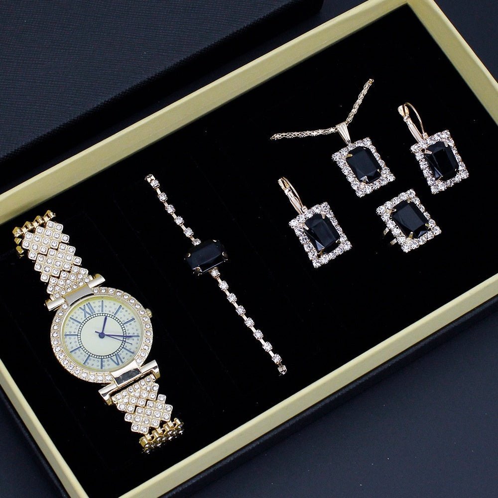 Ensemble - cadeau de bijoux pour femmes avec montre incrustée de diamants de style romain. Montre - bracelet pour femmes, luxe léger et élégant. - Ivory Deals Market