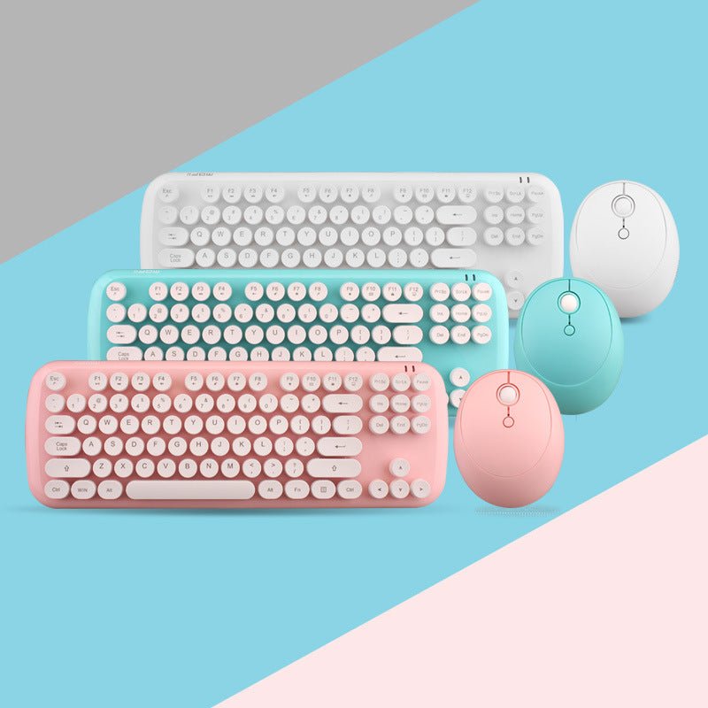 Ensemble clavier et souris sans fil couleur rétro pour filles - Ivory Deals Market