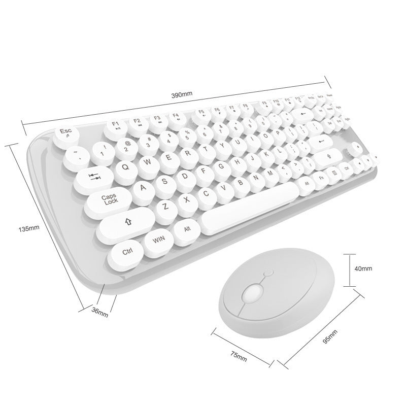 Ensemble clavier et souris sans fil couleur rétro pour filles - Ivory Deals Market