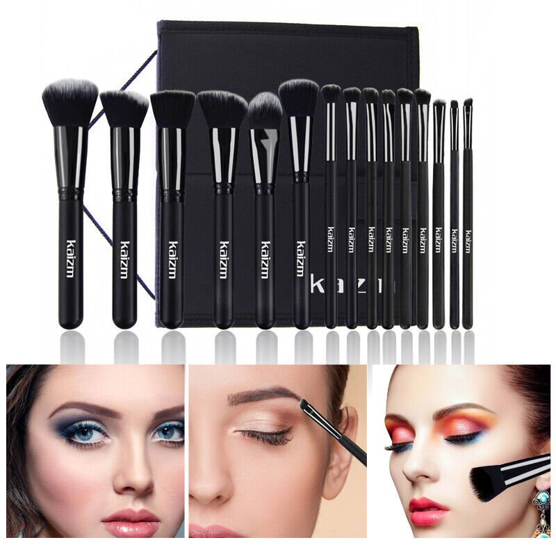 Ensemble de 15 pinceaux de maquillage noir pour femme avec sac de fond de teint pour eye - liner fard à paupières - Ivory Deals Market