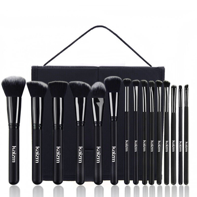 Ensemble de 15 pinceaux de maquillage noir pour femme avec sac de fond de teint pour eye - liner fard à paupières - Ivory Deals Market