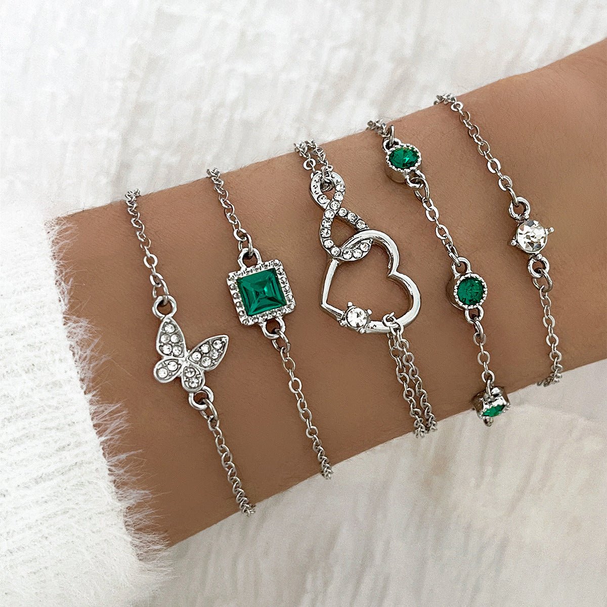 Ensemble de bijoux bracelets en cristal vert 5pc pour femmes bracelet coeur bracelet de fiançailles de mariage bijoux mode 5pc - Ivory Deals Market