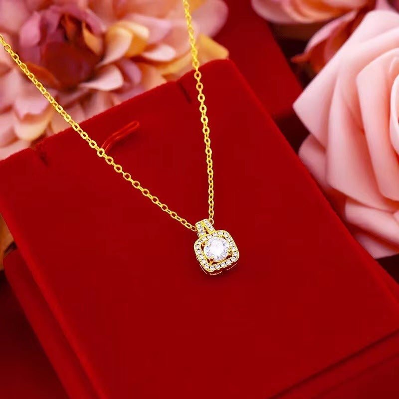 Ensemble de bijoux de mode avec pendentif en zircon et collier ras - du - cou pour femmes, boucles d'oreilles clous couleur or et bague de mariage. - Ivory Deals Market