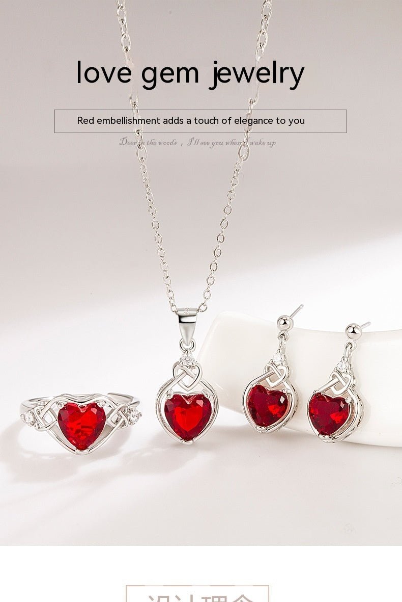 Ensemble de bijoux en rubis en forme de coeur - Ivory Deals Market