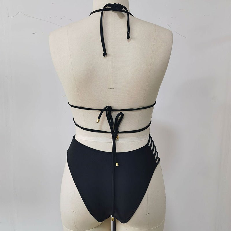 Ensemble de maillot de bain à deux pièces avec imprimé léopard et découpes, style bikini à bretelles autour du cou, pour femmes, idéal pour l'été à la plage. - Ivory Deals Market