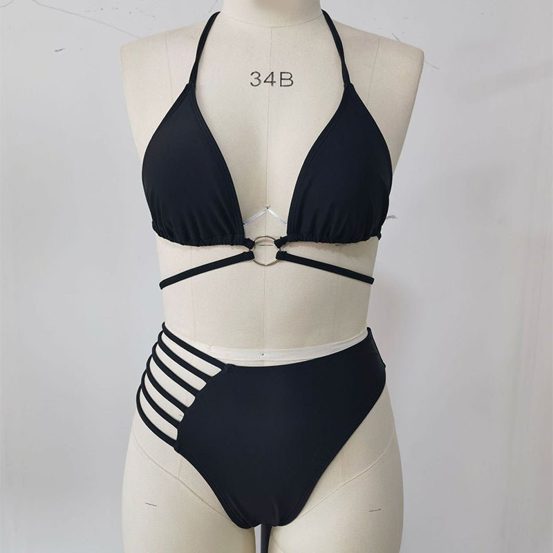 Ensemble de maillot de bain à deux pièces avec imprimé léopard et découpes, style bikini à bretelles autour du cou, pour femmes, idéal pour l'été à la plage. - Ivory Deals Market