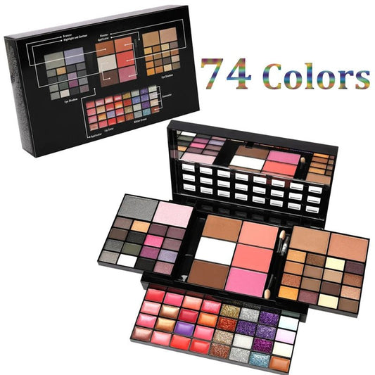 Ensemble de maquillage de 74 couleurs comprenant du gloss à lèvres, du fard à joues, des ombres à paupières et un highlighter en gros. - Ivory Deals Market