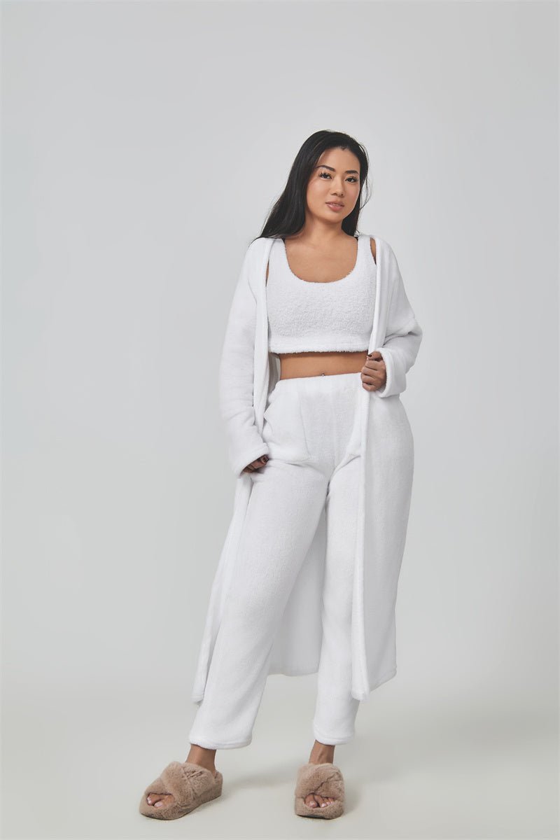 Ensemble de pyjama confortable, ensemble de salon 3 pièces, vêtements de détente mignons, ensembles de costume chaud, ensemble assorti, ensemble de salon, ensembles de pantalon 3 pièces, robe d’hiver pour femmes - Ivory Deals Market