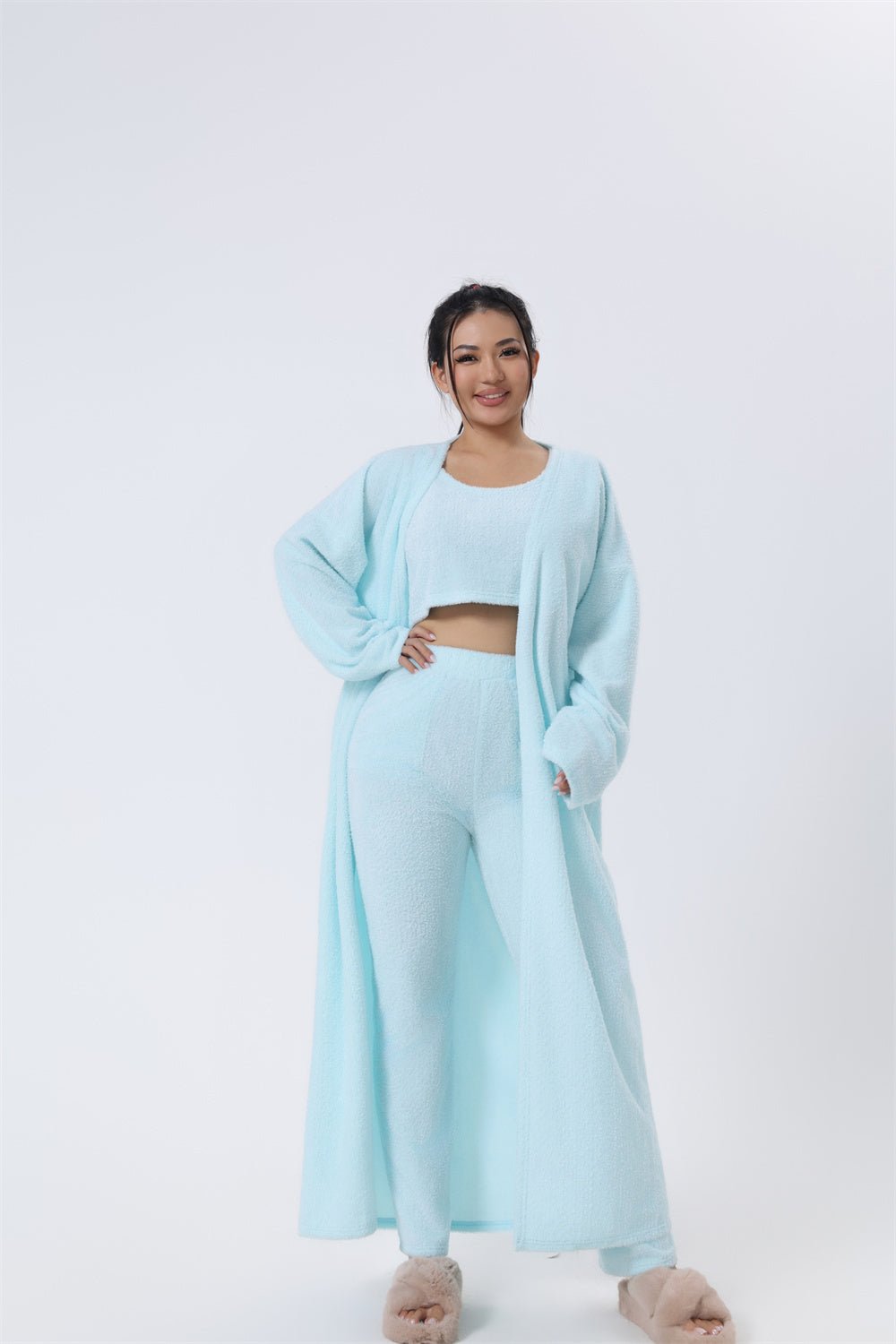 Ensemble de pyjama confortable, ensemble de salon 3 pièces, vêtements de détente mignons, ensembles de costume chaud, ensemble assorti, ensemble de salon, ensembles de pantalon 3 pièces, robe d’hiver pour femmes - Ivory Deals Market