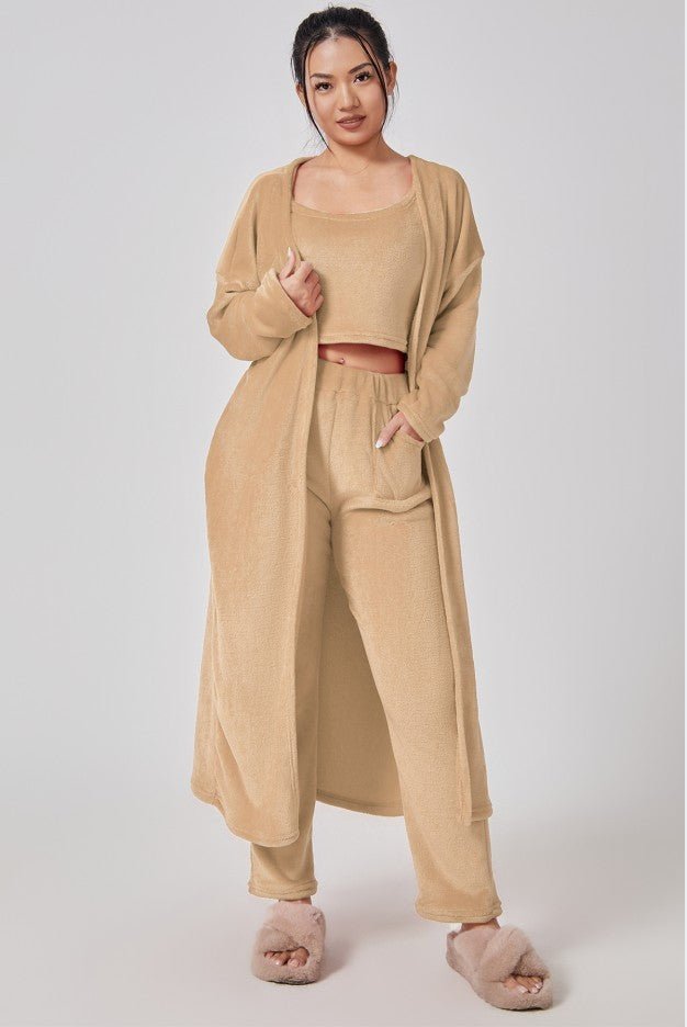 Ensemble de pyjama confortable, ensemble de salon 3 pièces, vêtements de détente mignons, ensembles de costume chaud, ensemble assorti, ensemble de salon, ensembles de pantalon 3 pièces, robe d’hiver pour femmes - Ivory Deals Market