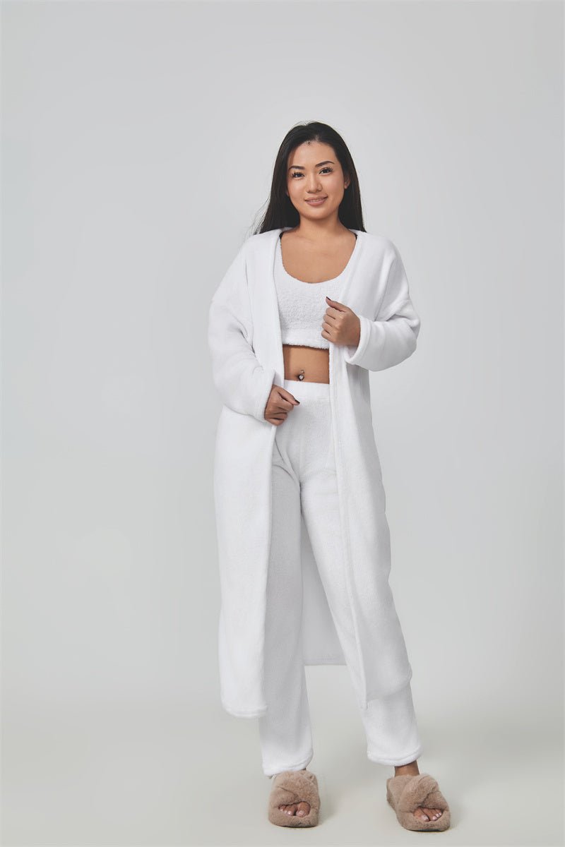 Ensemble de pyjama confortable, ensemble de salon 3 pièces, vêtements de détente mignons, ensembles de costume chaud, ensemble assorti, ensemble de salon, ensembles de pantalon 3 pièces, robe d’hiver pour femmes - Ivory Deals Market