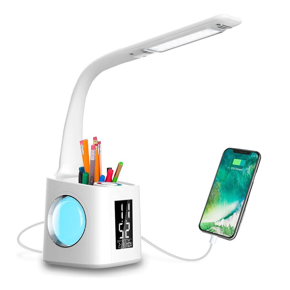 Étude LED Lampe de Bureau USB De Charge Port & Écran & Calendrier et Couleurs Night Light Enfants Dimmable Lampe de Table Avec stylo Tenir - Ivory Deals Market