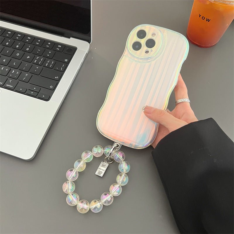 Étui à rayures laser, étui de téléphone en silicone pour iPhone 14 13 12 11 Pro avec chaîne de perles Max - Ivory Deals Market